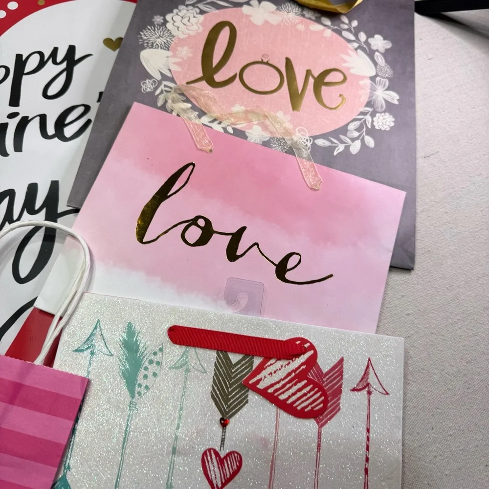Valentine's Day Assorted Gift Bags - Pink Red White Love Designs - Set of 7